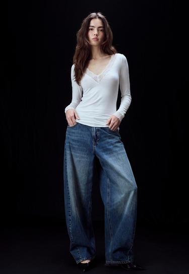 Cashmere V-neck long sleeve T-shirt — Vanilla 2