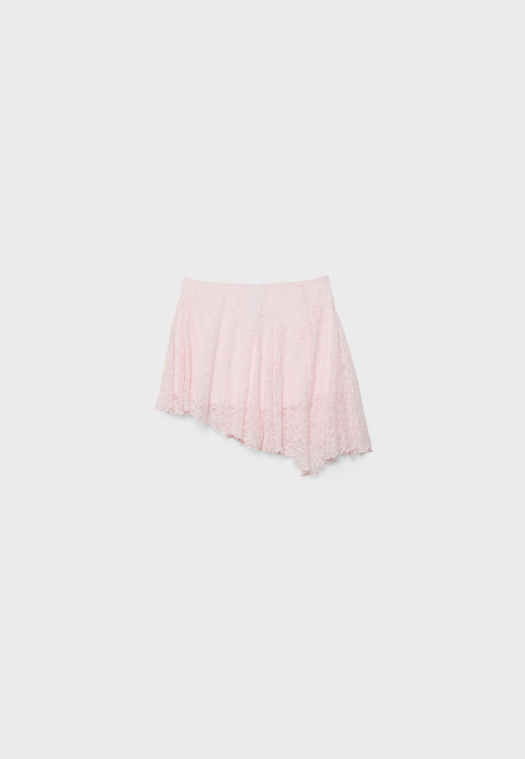 Asymmetric lace mini skirt — Pastel pink