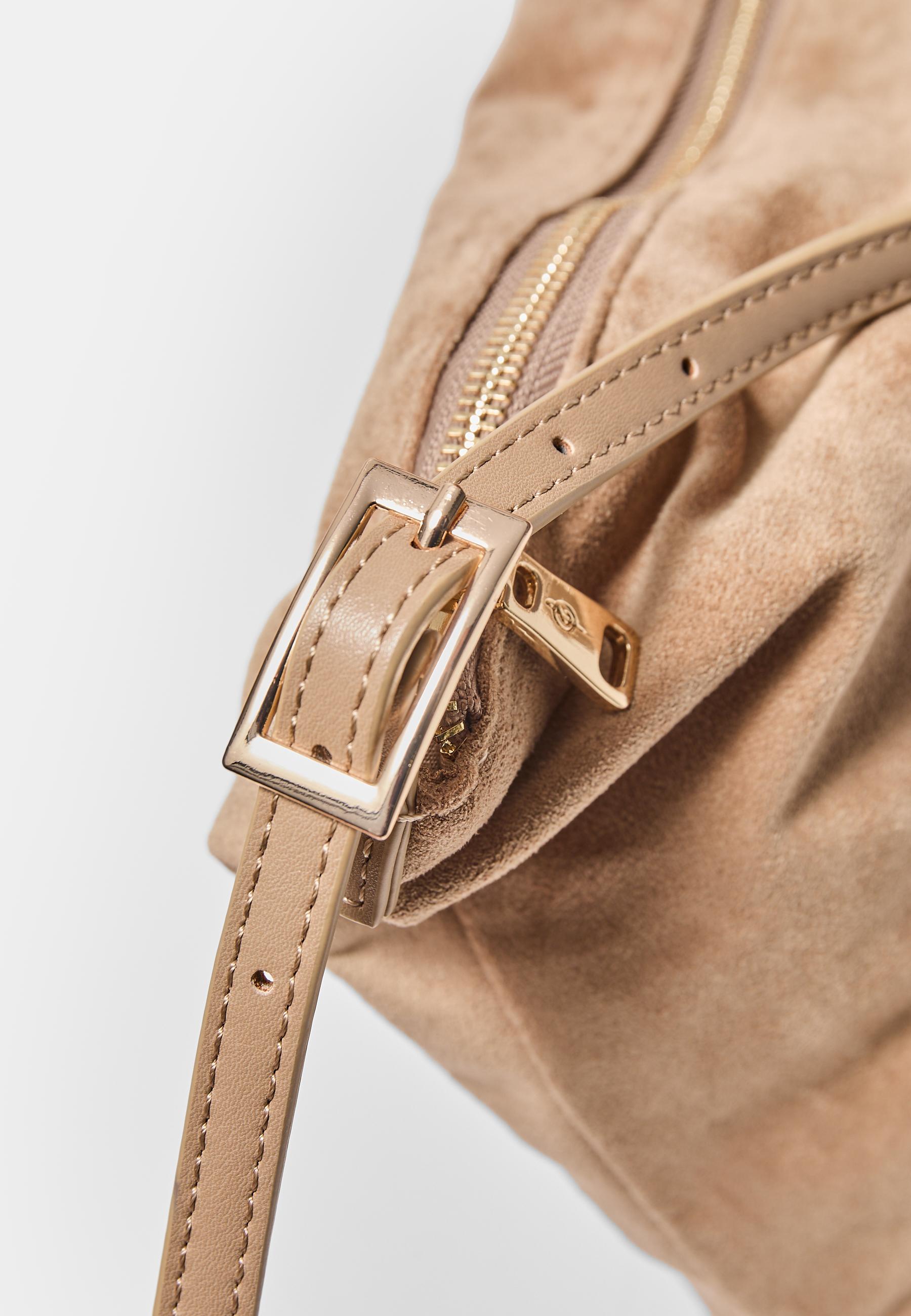 Mini soft-touch shoulder bag with zips — Beige