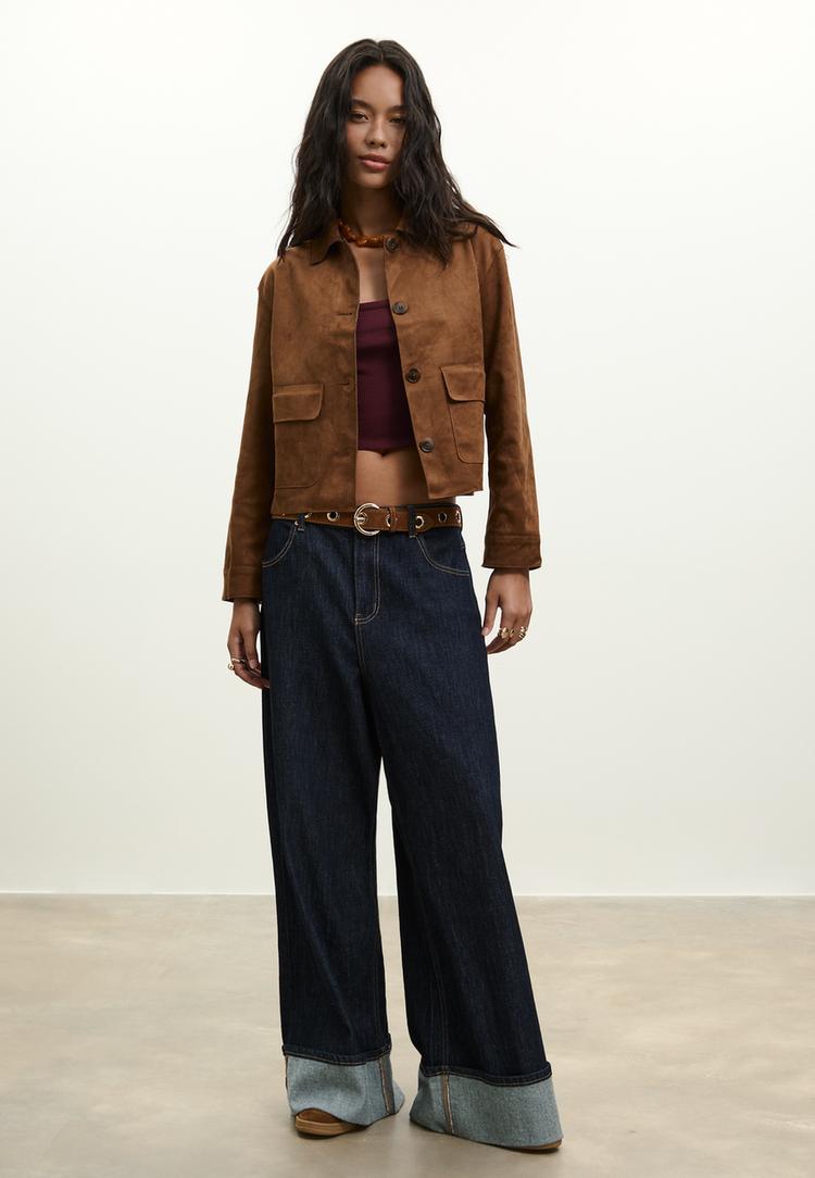 faux suede jacket with pockets