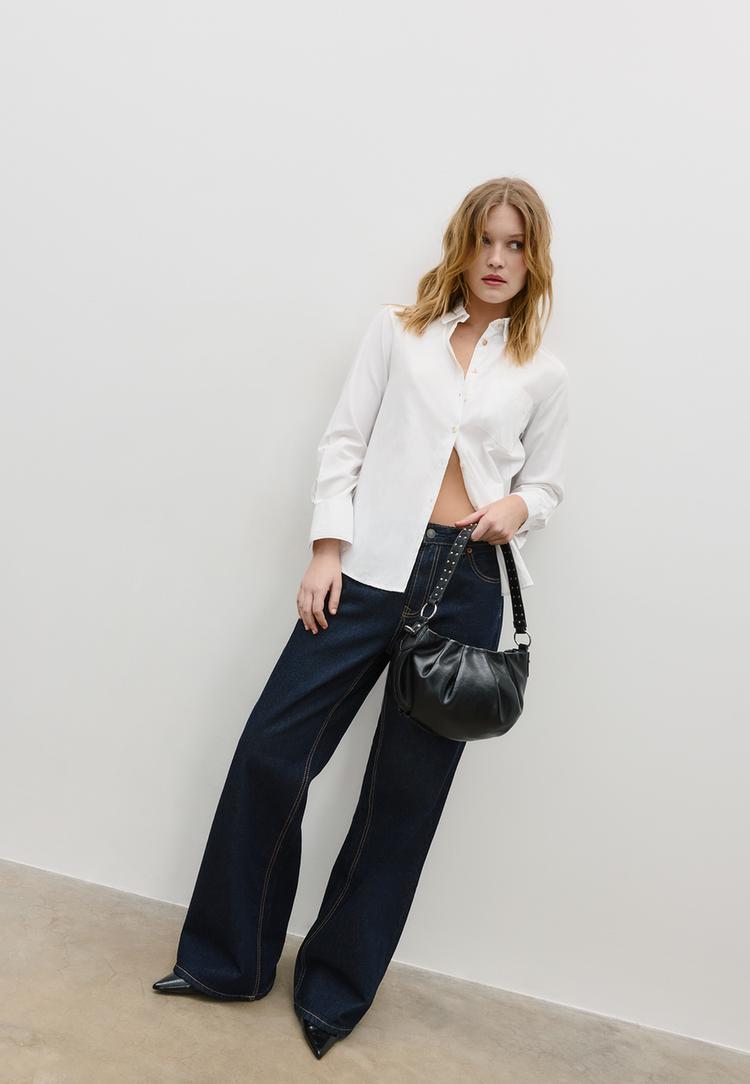 Stradivarius Βασικό Πουκάμισο Με Τσέπη Από Ποπλίνα Λευκό Xs