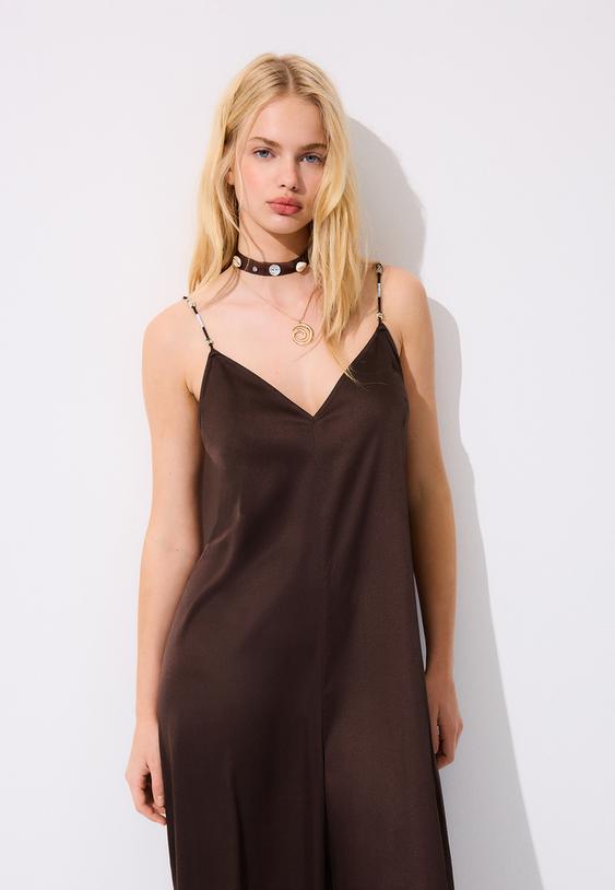 mono largo satinado abalorios