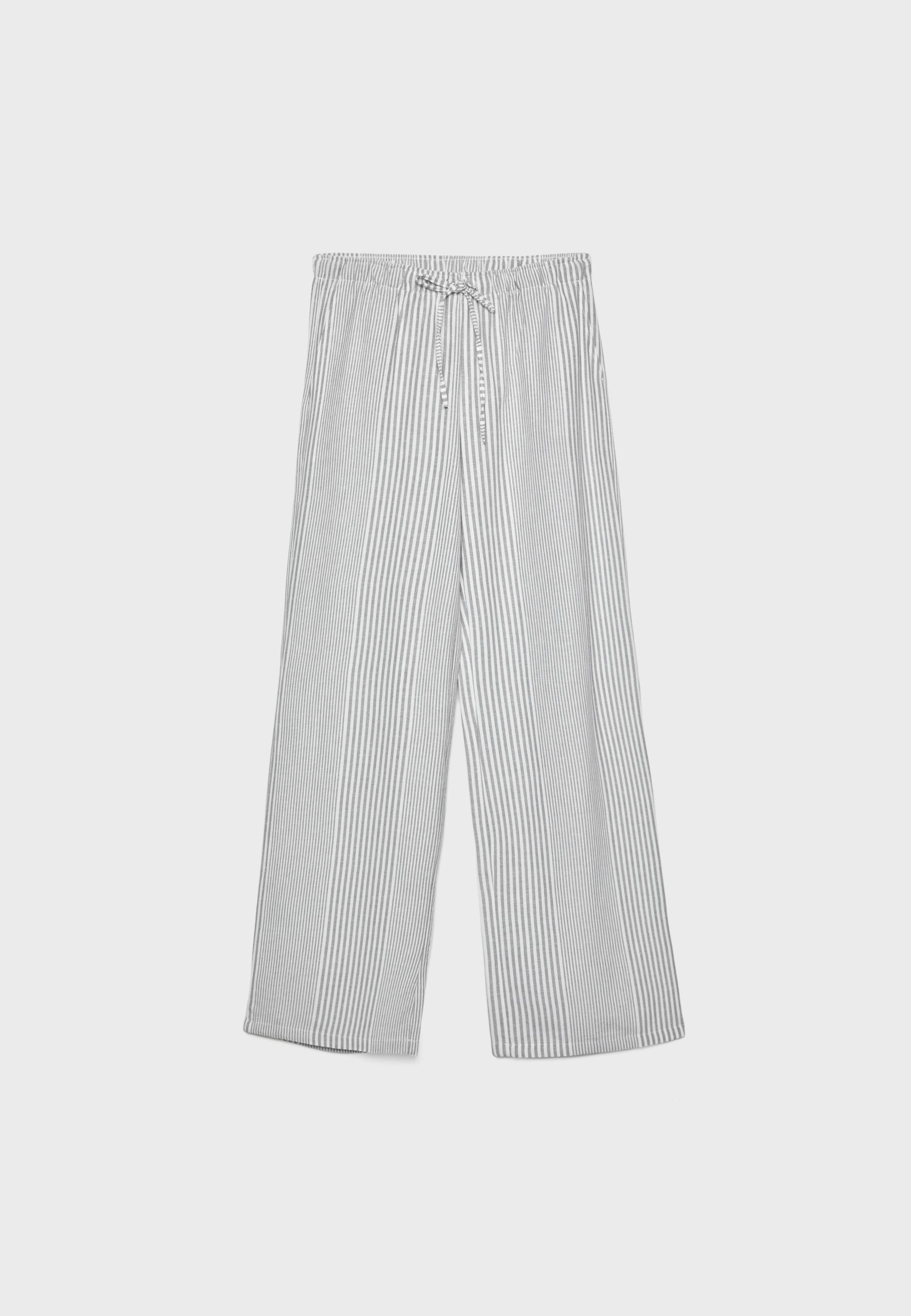 Flowing striped linen blend trousers — Grey
