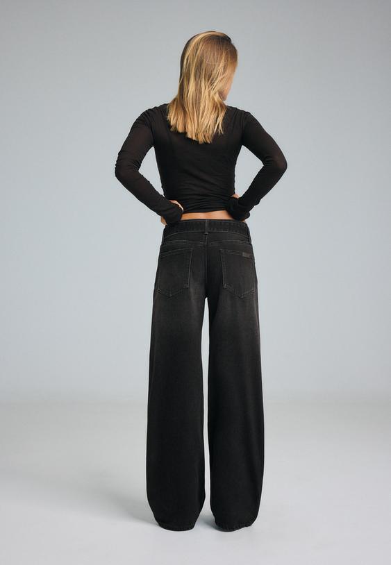 Stradivarius Wide-Leg Double-Waist Jeans Black Denim Wash 12