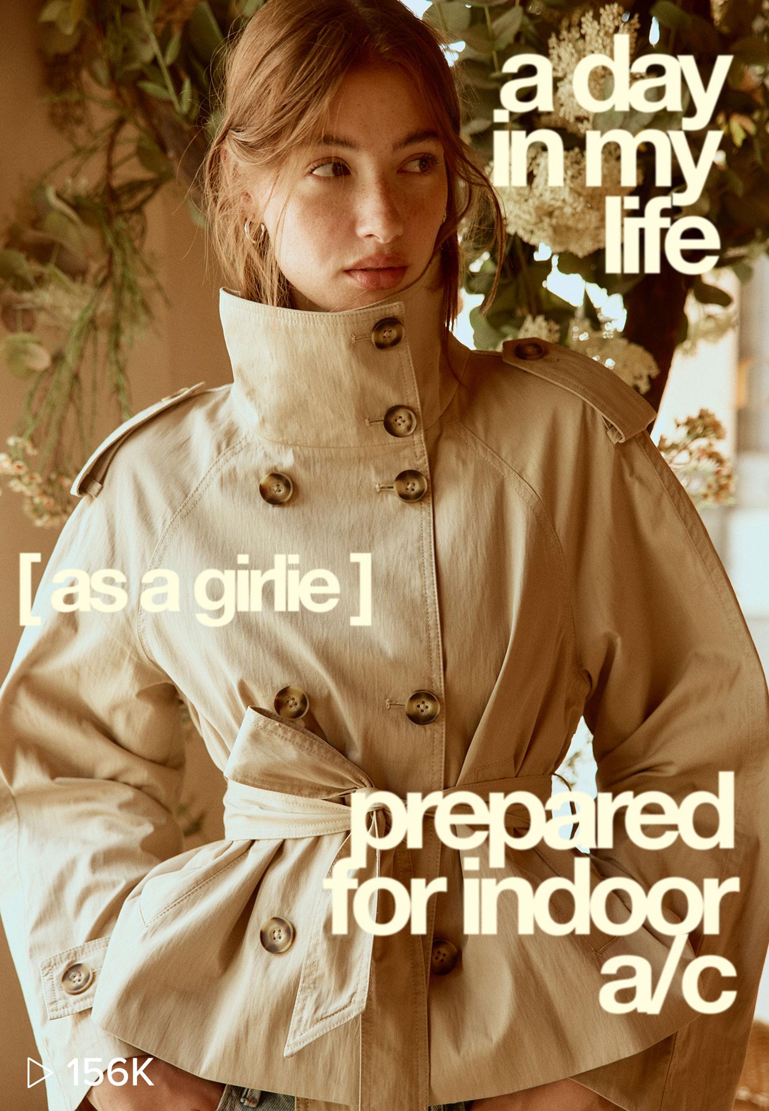 High-neck trench coat with belt — Beige