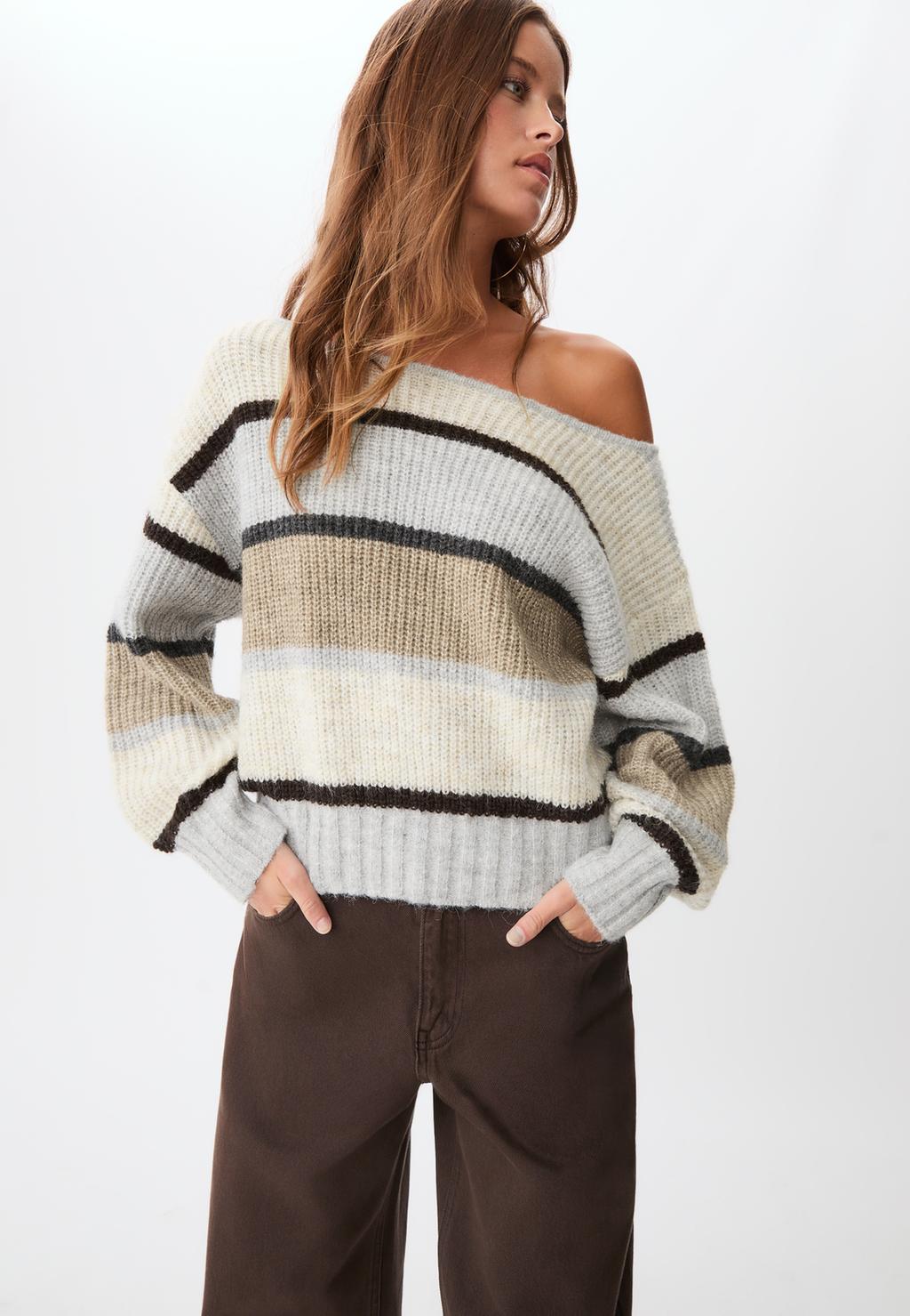 Striped boat neck sweater