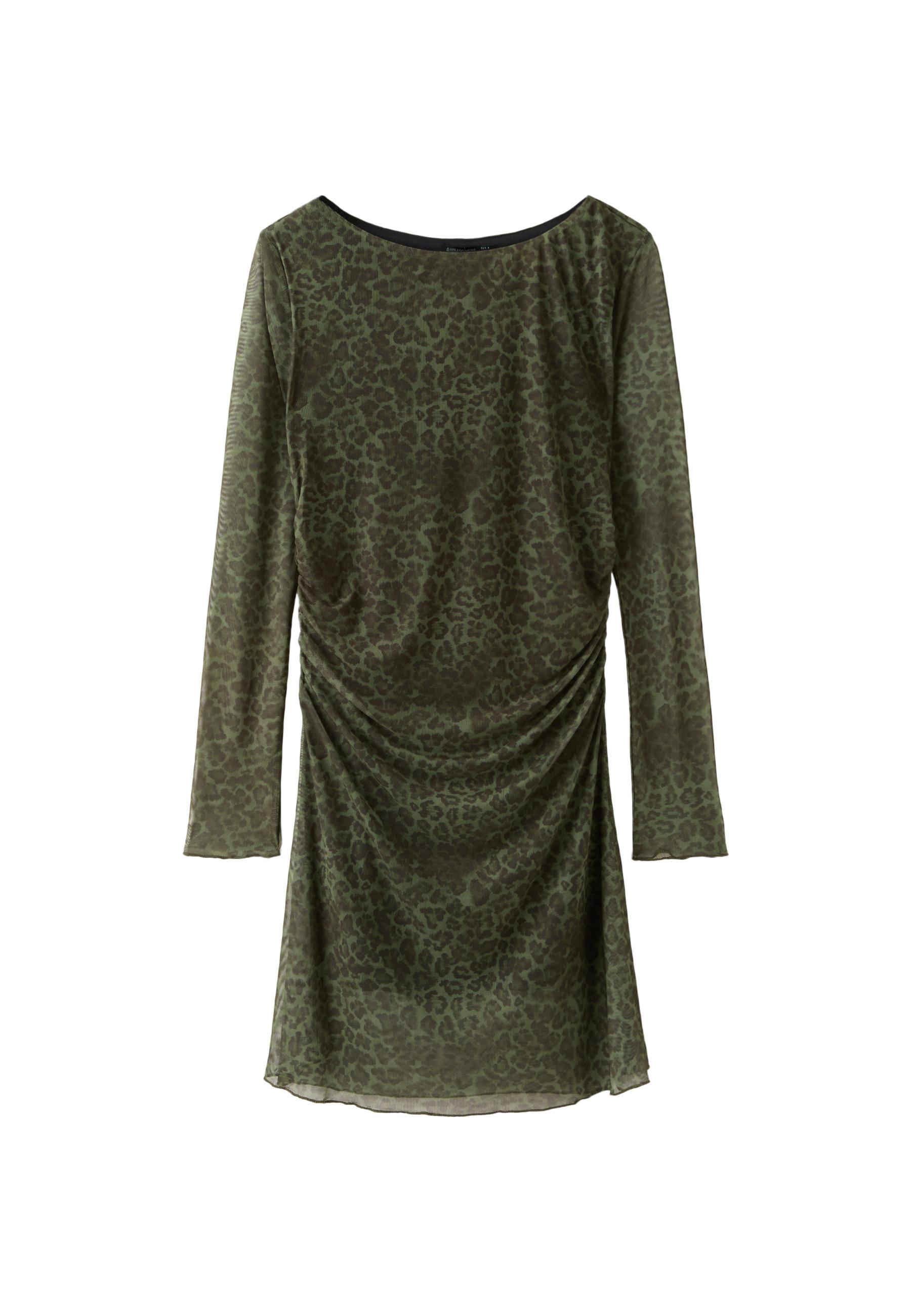 Printed tulle short dress — Khaki