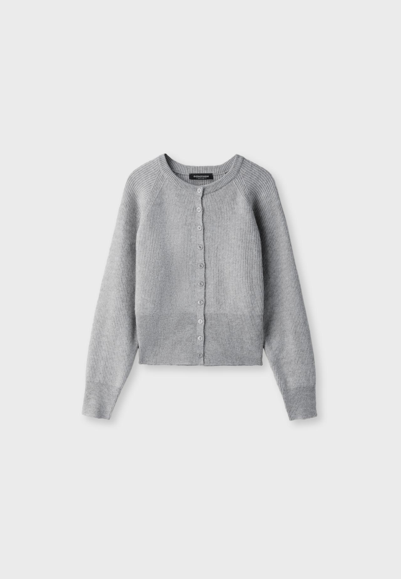 Raglan sleeve knit cardigan — Grey melange