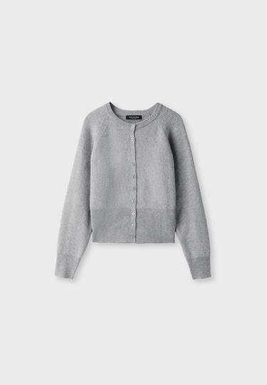 Raglan sleeve knit cardigan — Grey melange 7