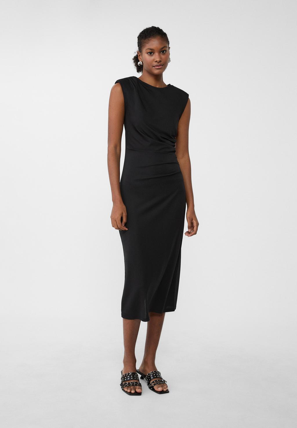 Draped midi dress with padded shoulders