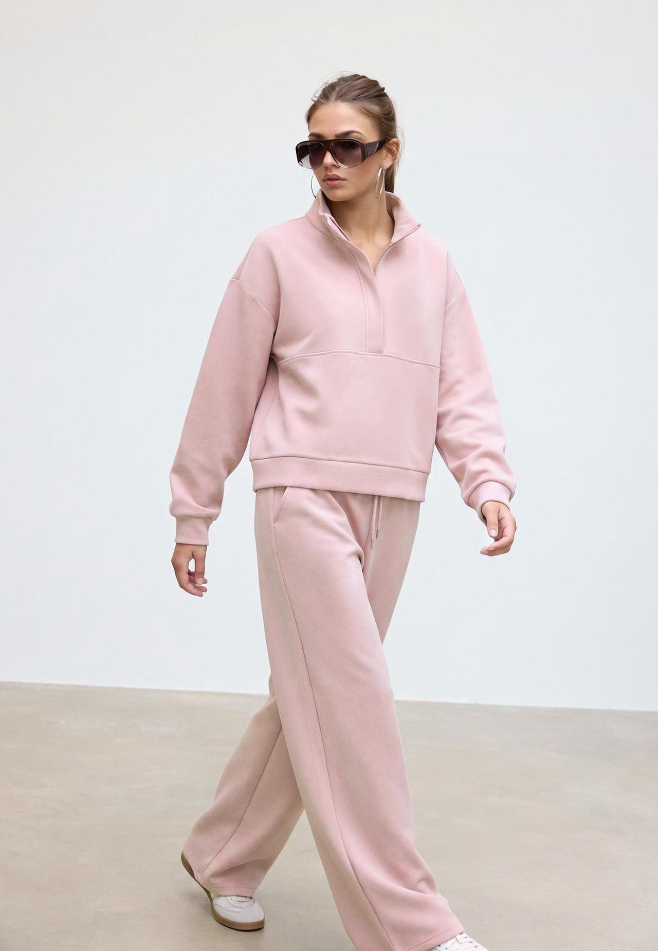 Soft-touch sweatshirt with zip — Pastel pink