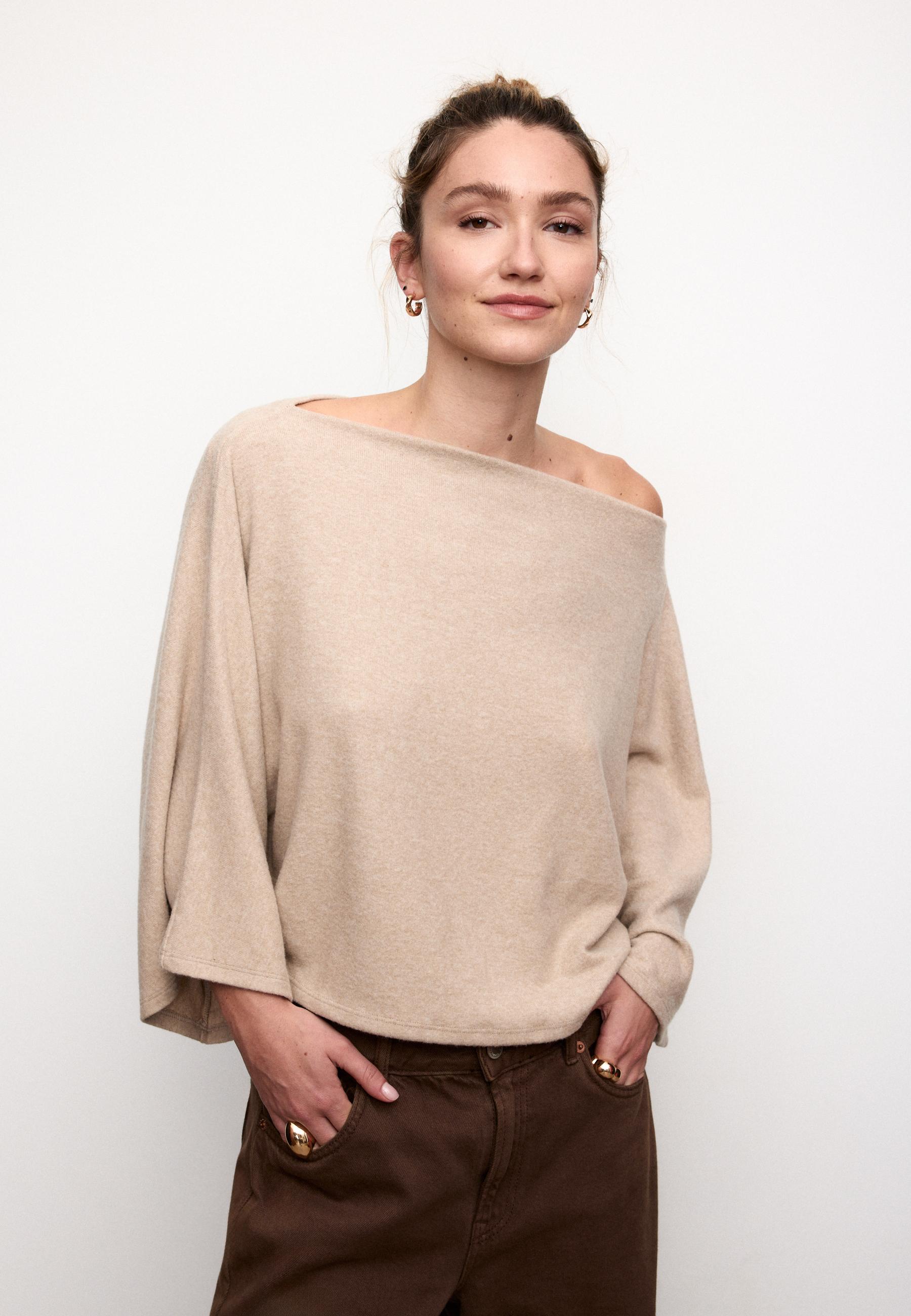 Boat neck cape top — Stone