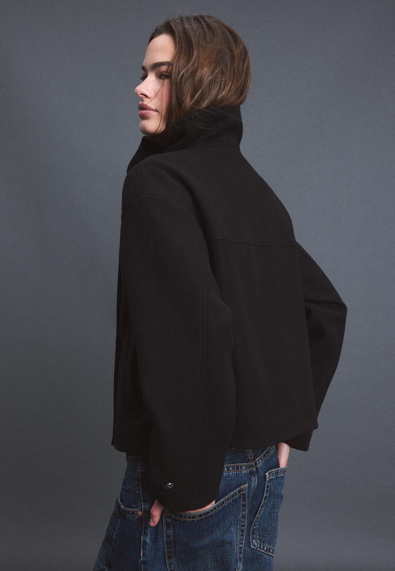 Short shawl neck coat — Black