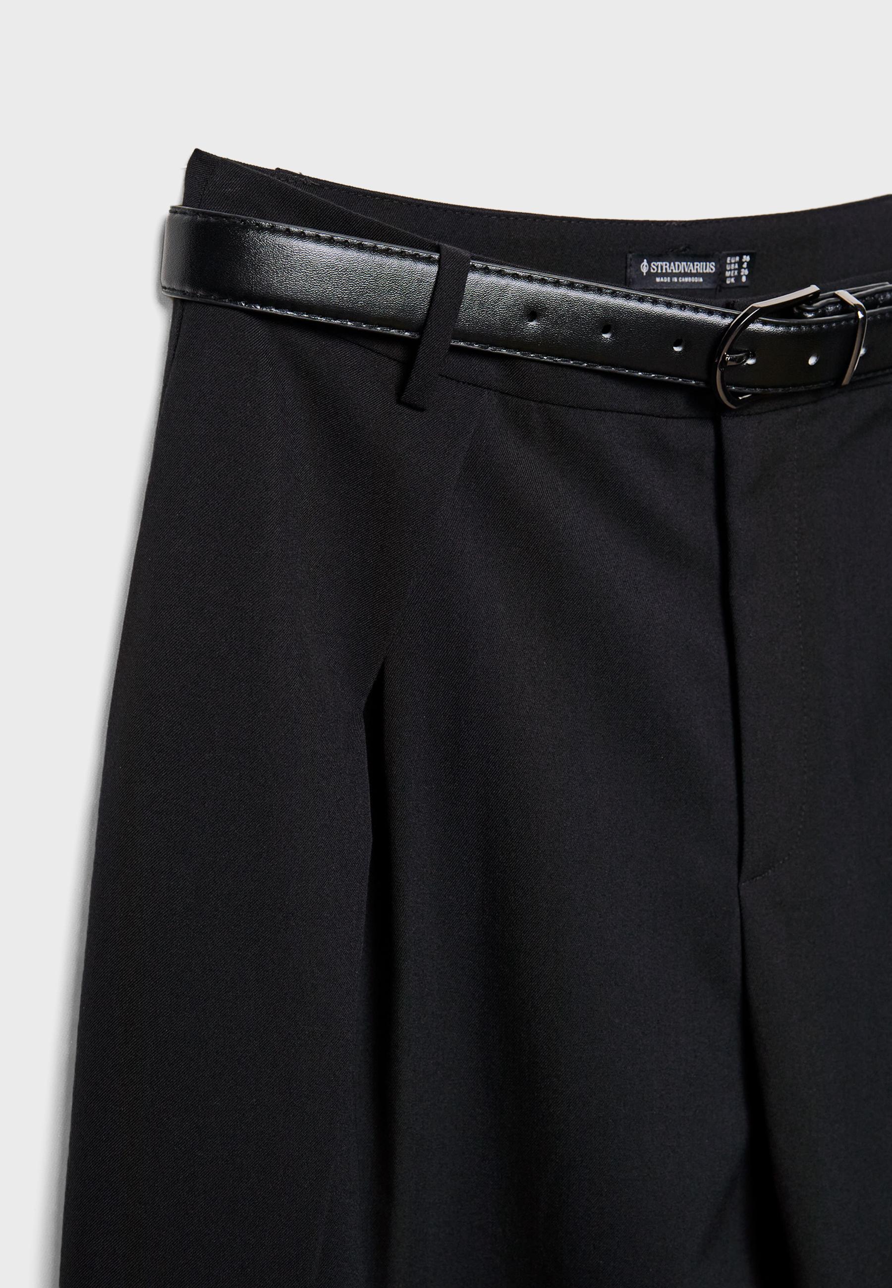 Stradivarius Pensli ve kemerli geniş paça pantolon görsel 8