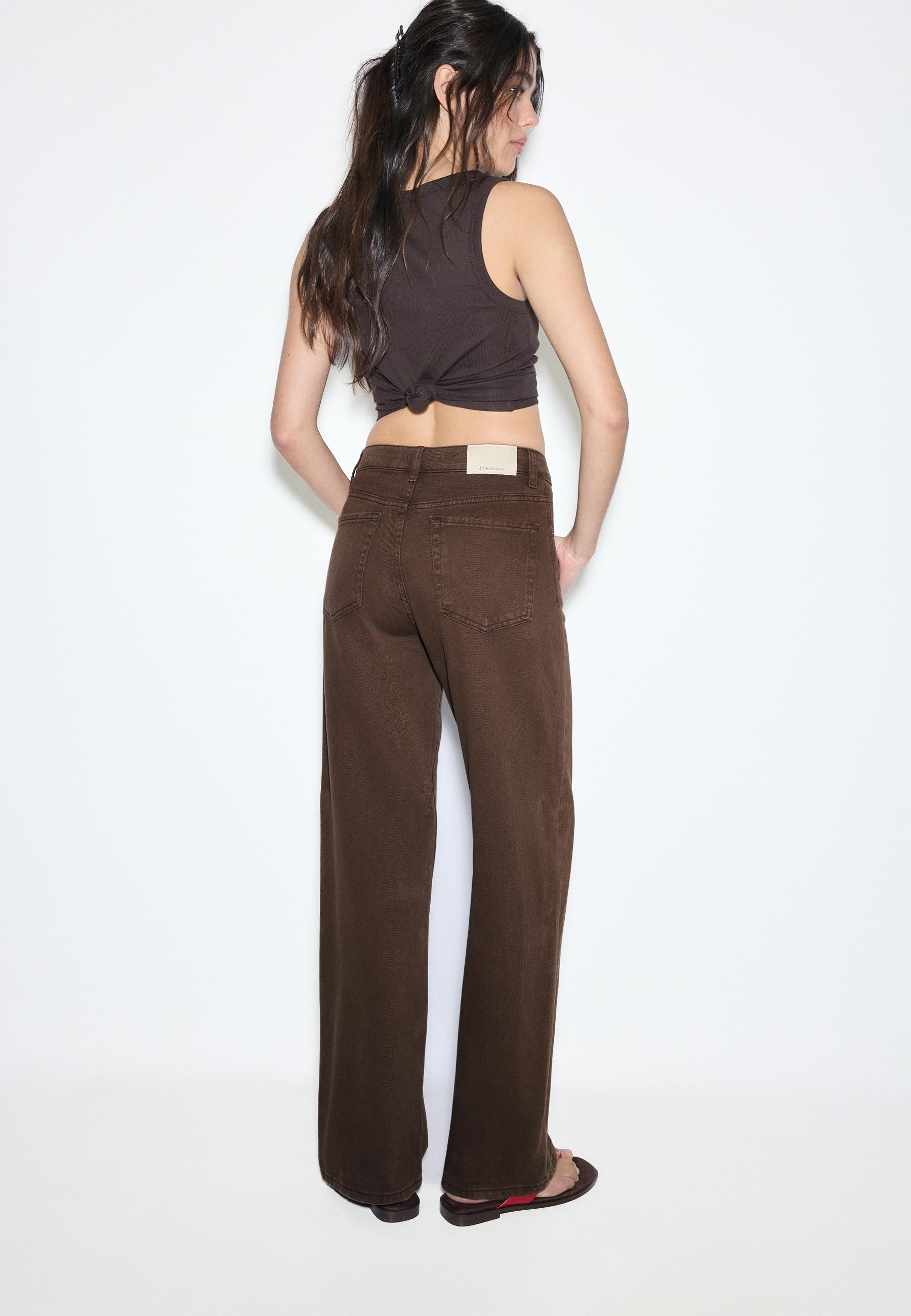 D92 Ripped straight wide-leg jeans — Brown