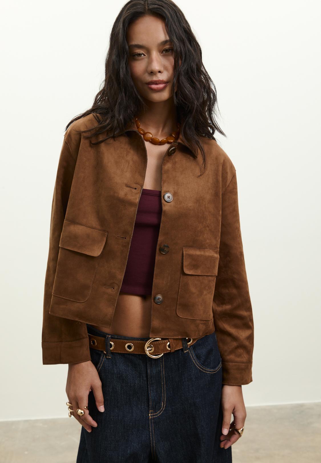 Chaqueta Marron Mujer Cazadoras De Polipiel Mujer Cuero Cazadora