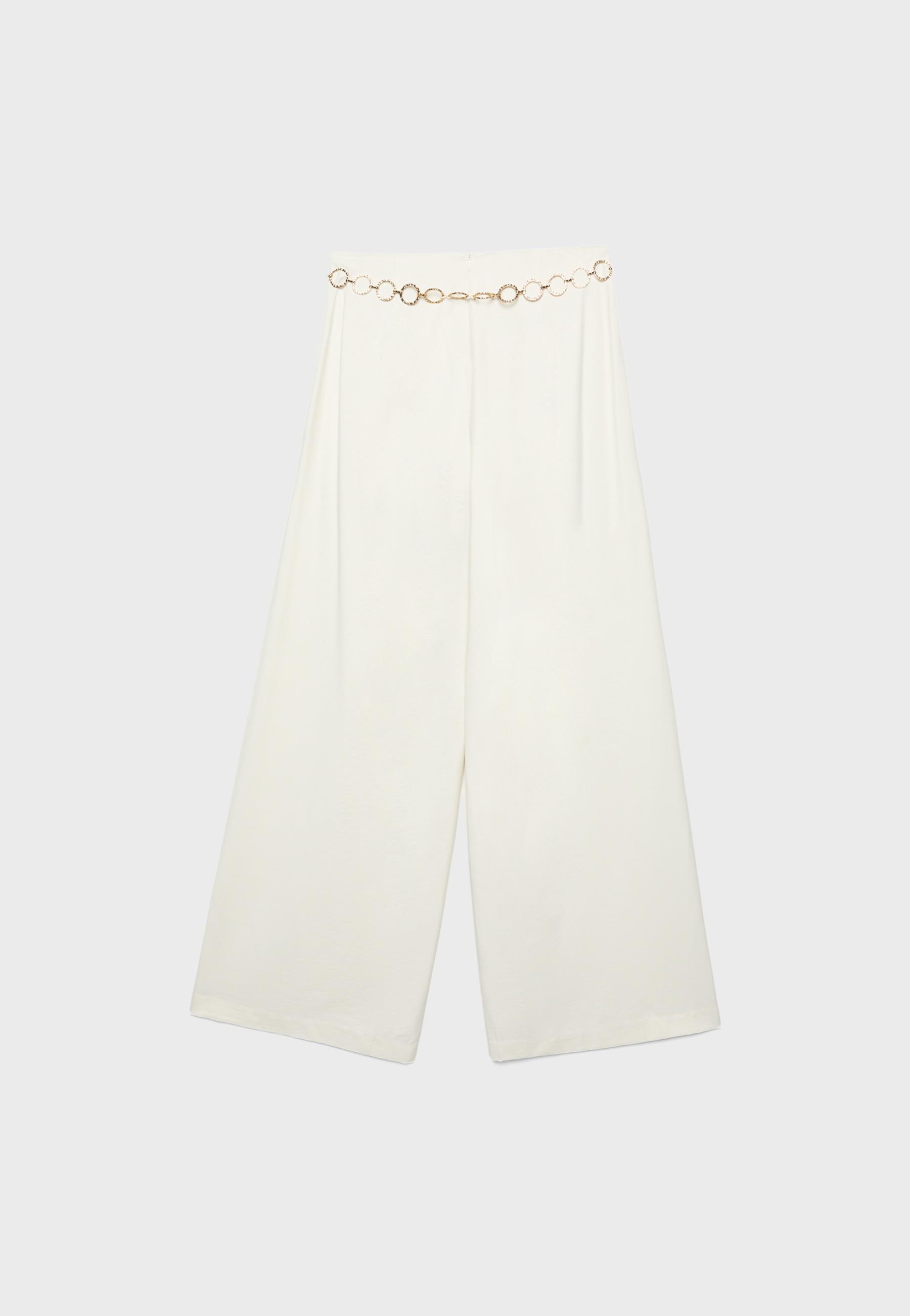 Satin trousers with chain detail — Ecru