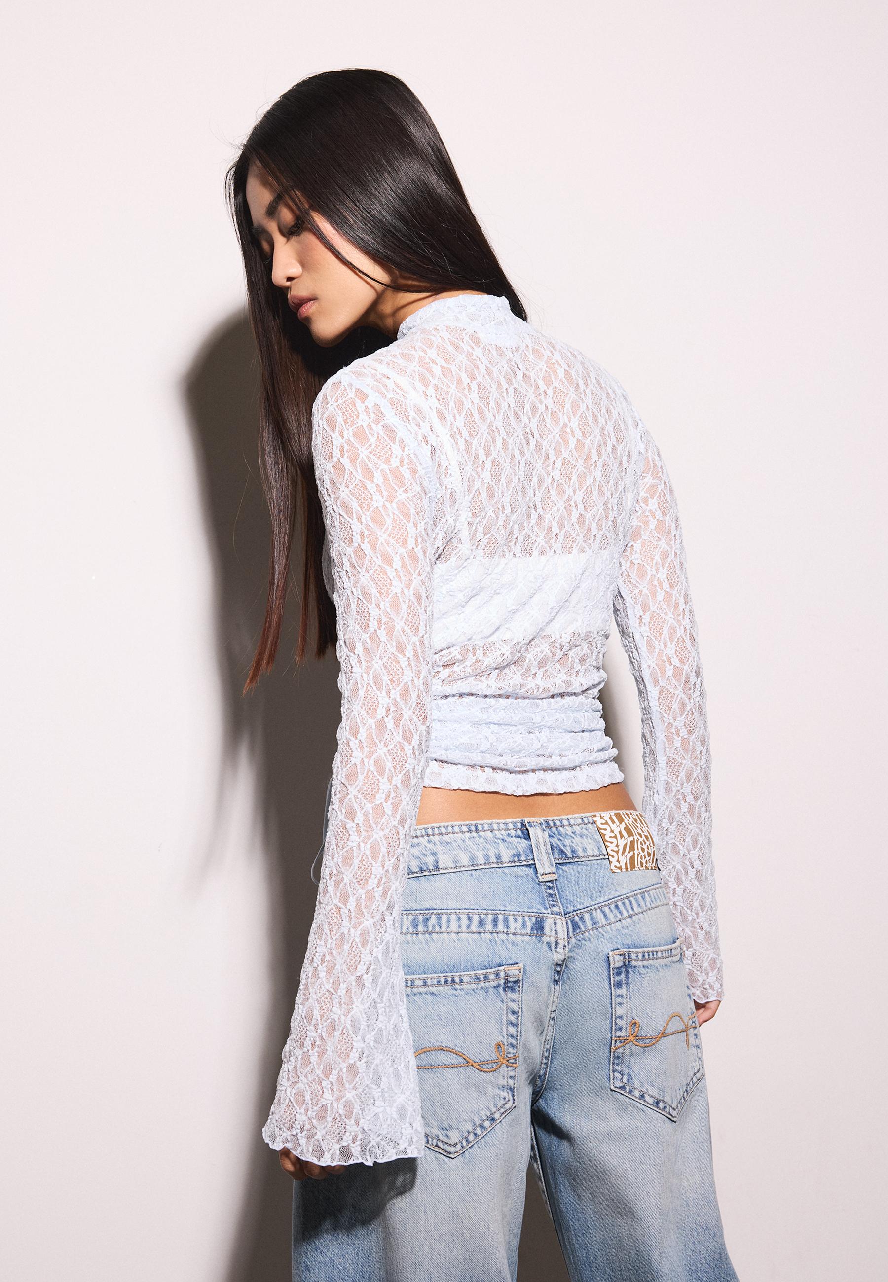 Long sleeve lace top — Sky blue