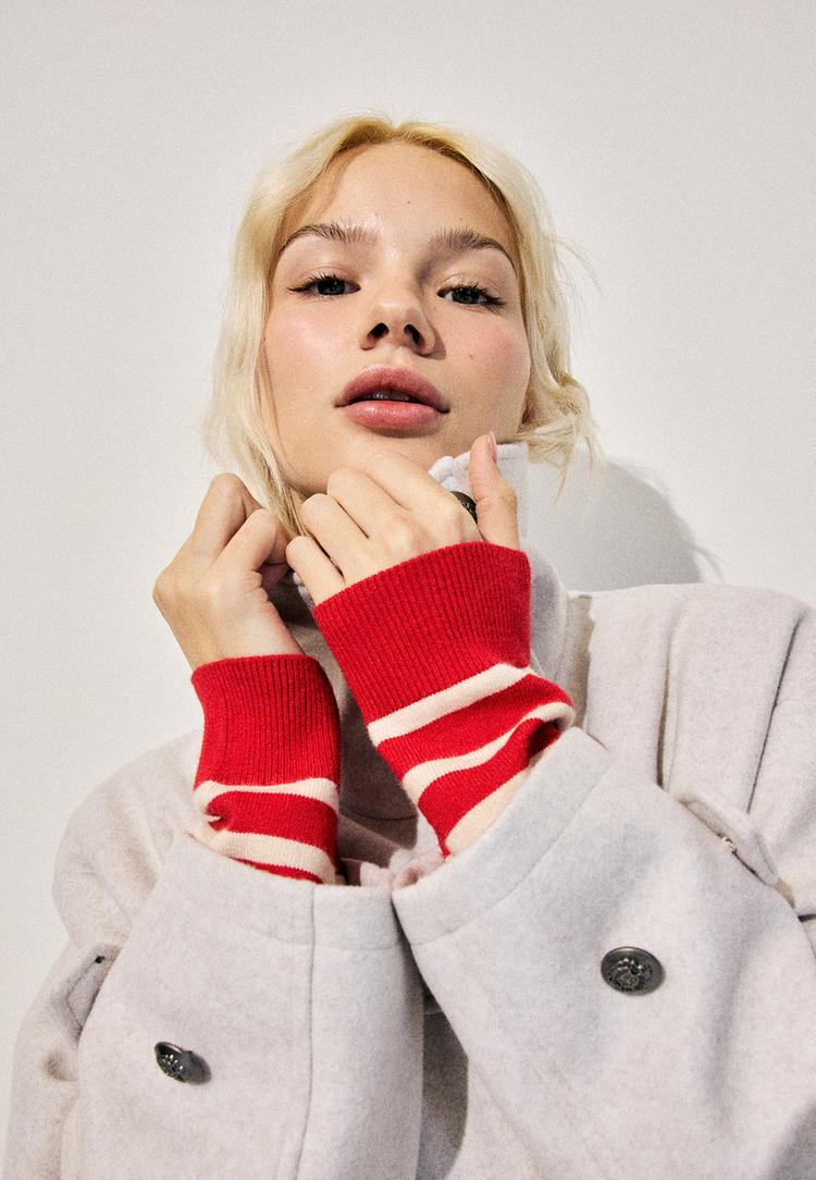 cazadora cruzada cuello alto efecto suave