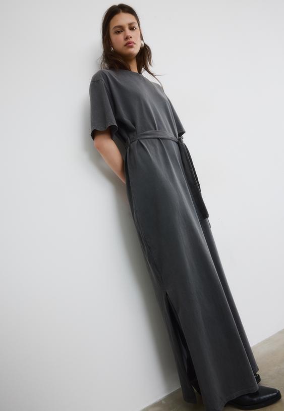 Stradivarius Φόρεμα Μπλούζα Κοντό Μανίκι Ανθρακί Xl