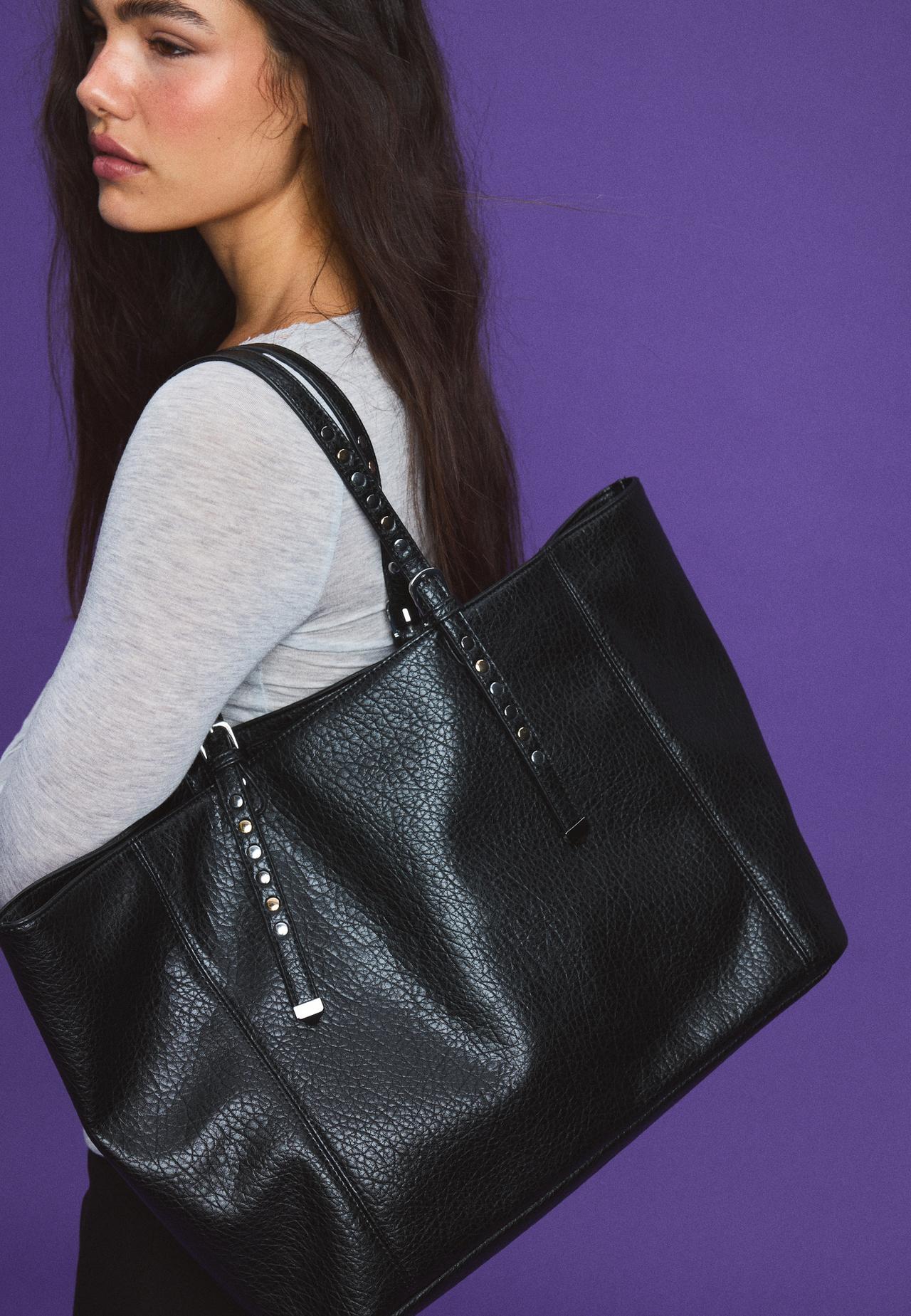 Studded handle shopper bag — Black