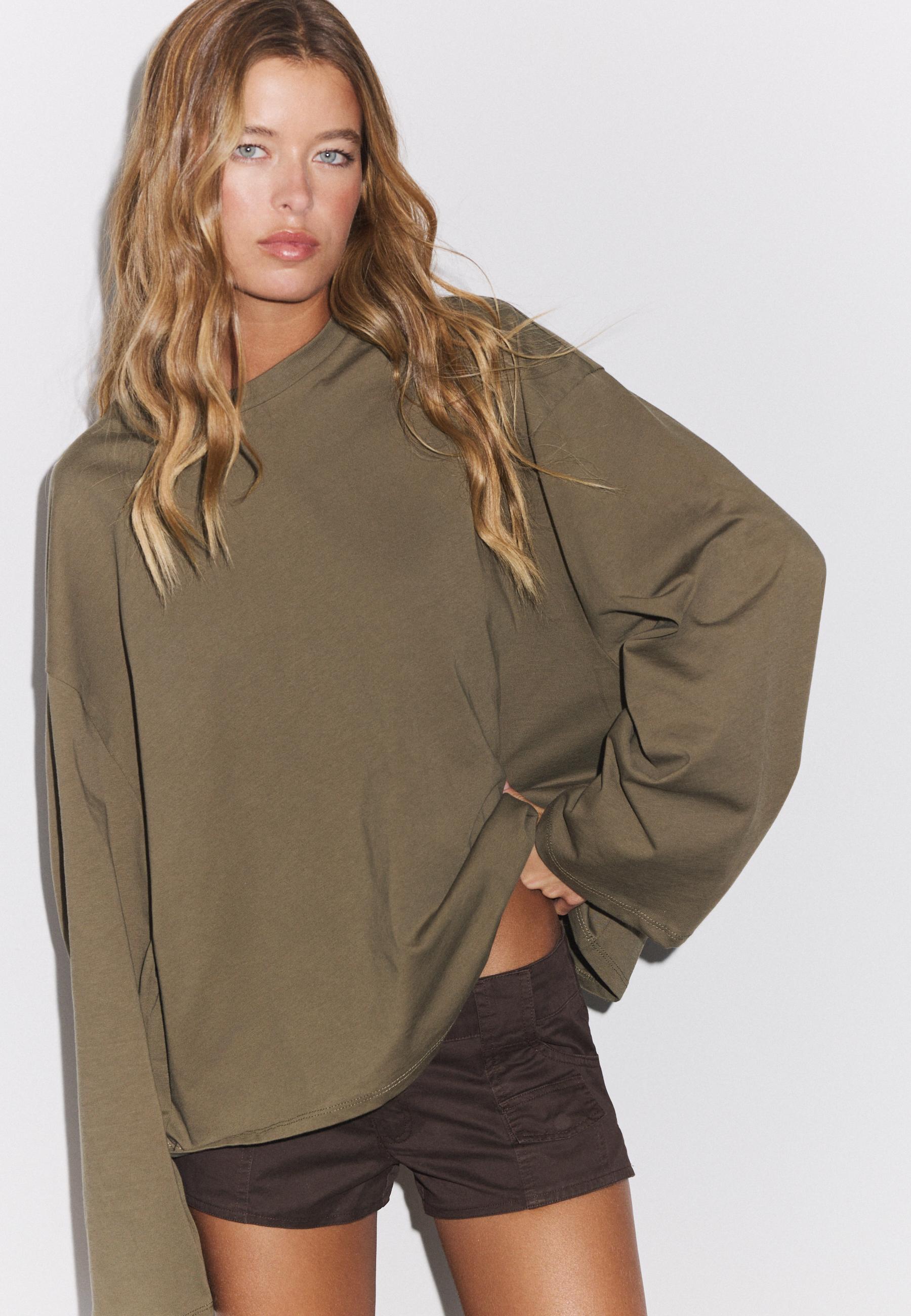 Boxy long sleeve T-shirt — Khaki