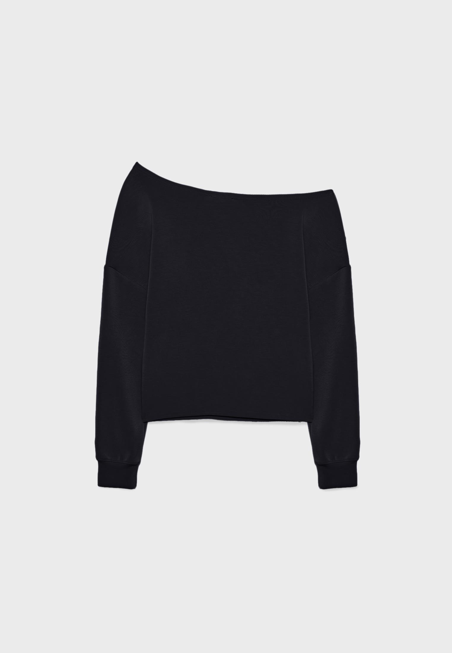 Soft-touch off-the-shoulder sweatshirt — Black