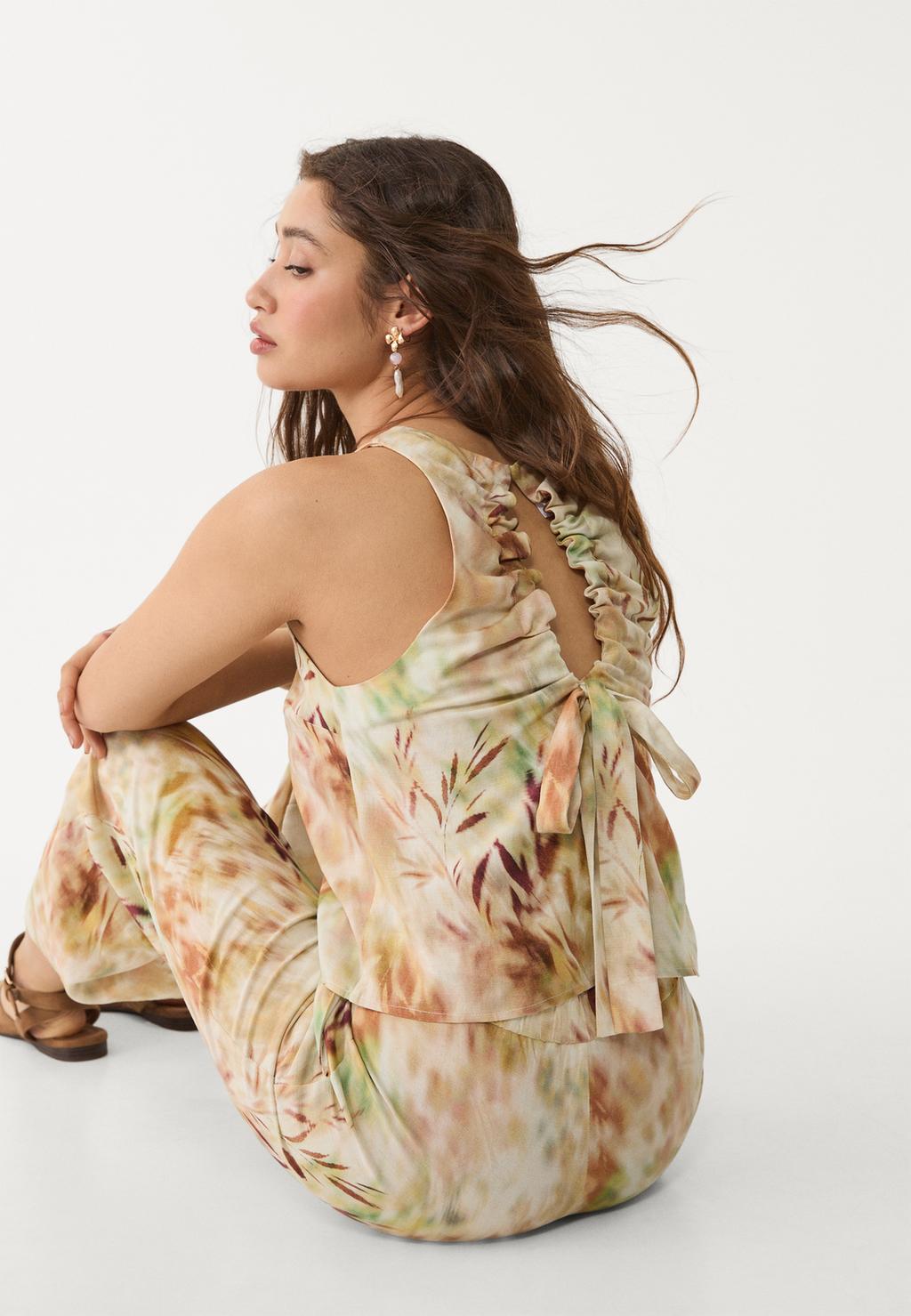 Flowing printed linen blend top