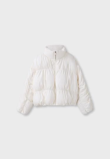 Padded high neck ruched jacket — Ecru 7