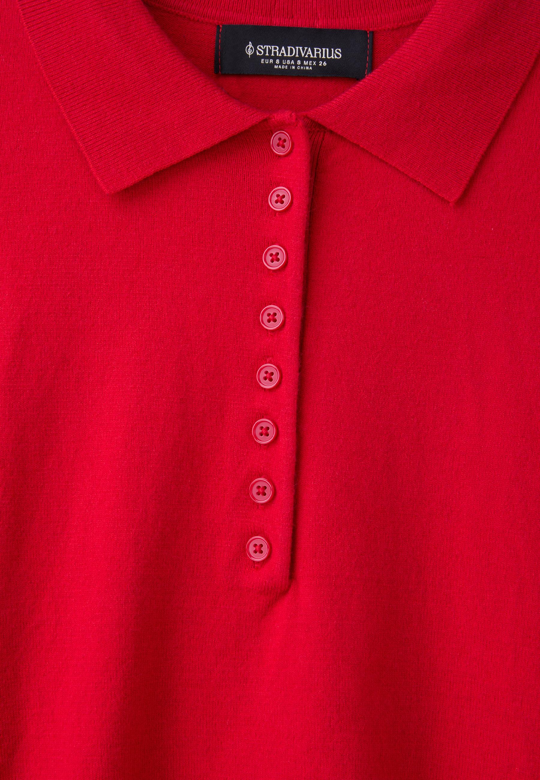 Polo collar knit sweater — Red