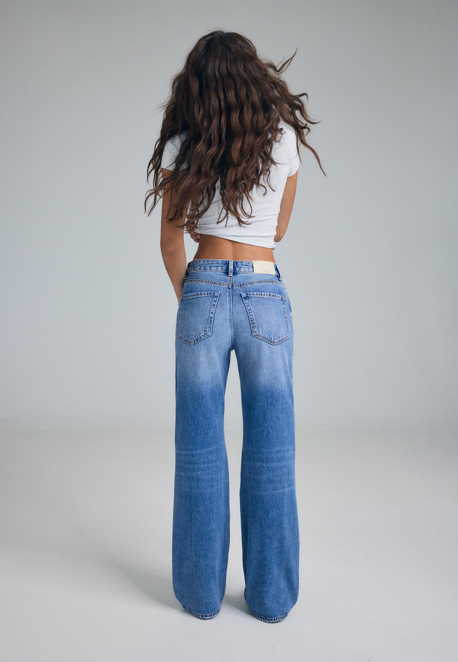 D92 Ripped straight wide-leg jeans — MEDIUM LIGHT BLUE DENIM
