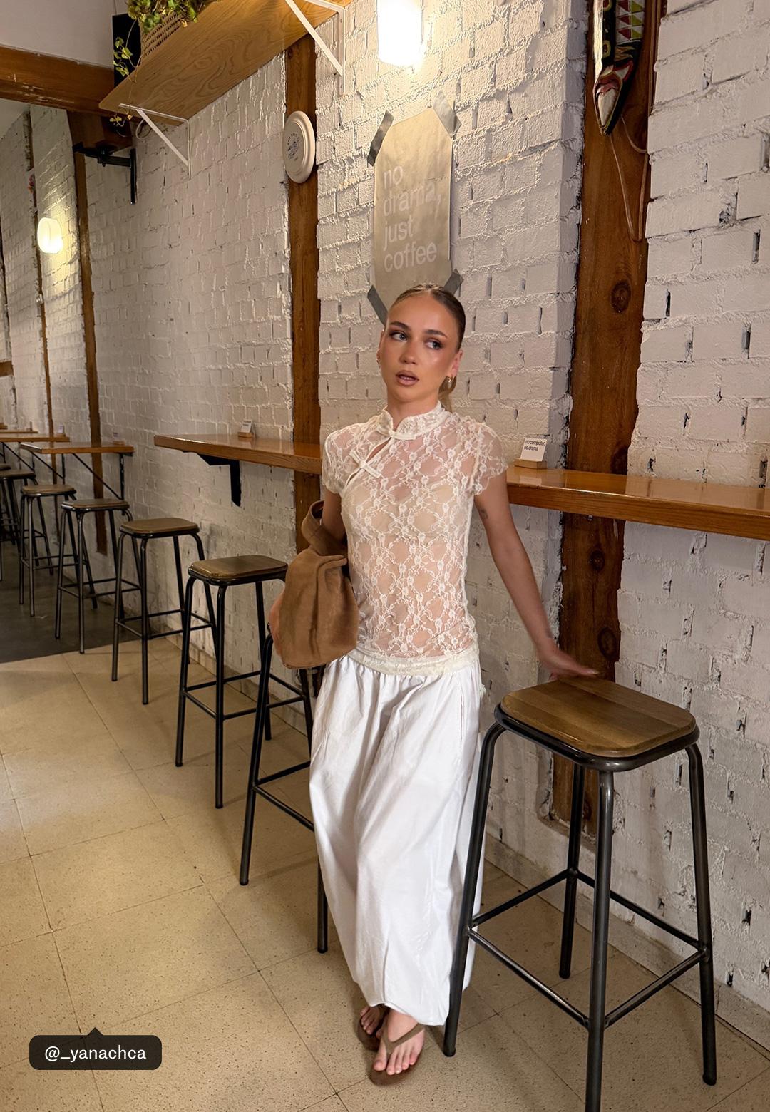 Short sleeve lace T-shirt — Ecru