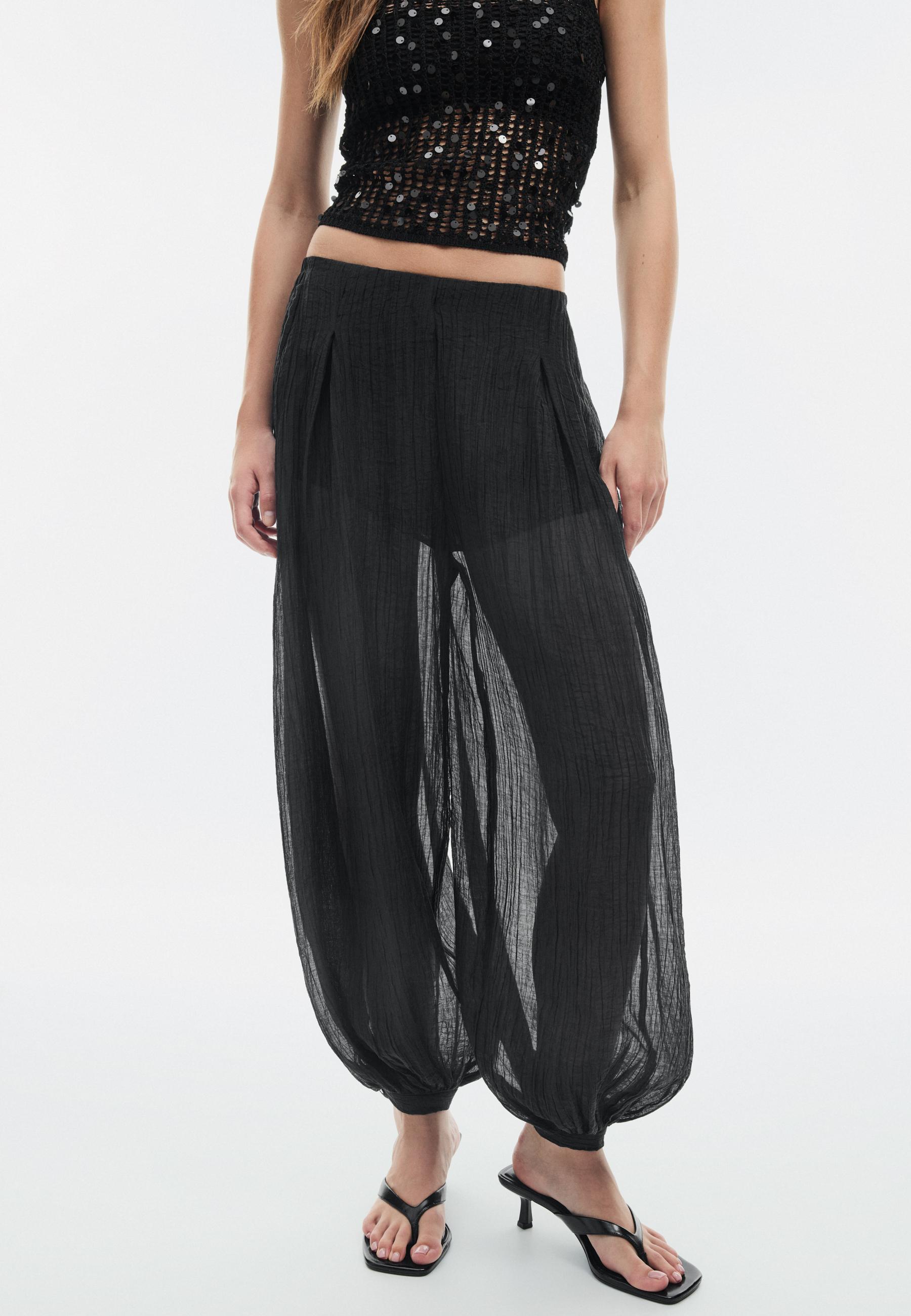 Textured sarouel trousers — Black
