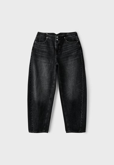 Barrel fit jeans with adjuster — BLACK DENIM WASH 7