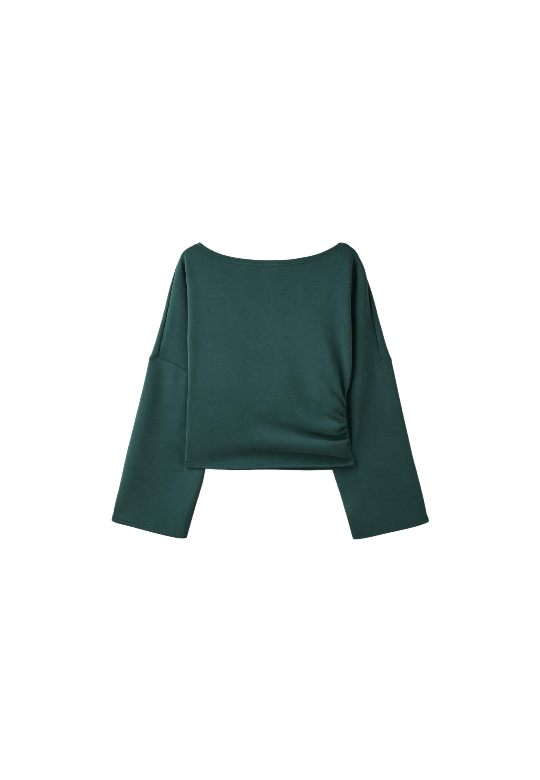 Soft-touch ruched asymmetric sweatshirt — Khaki
