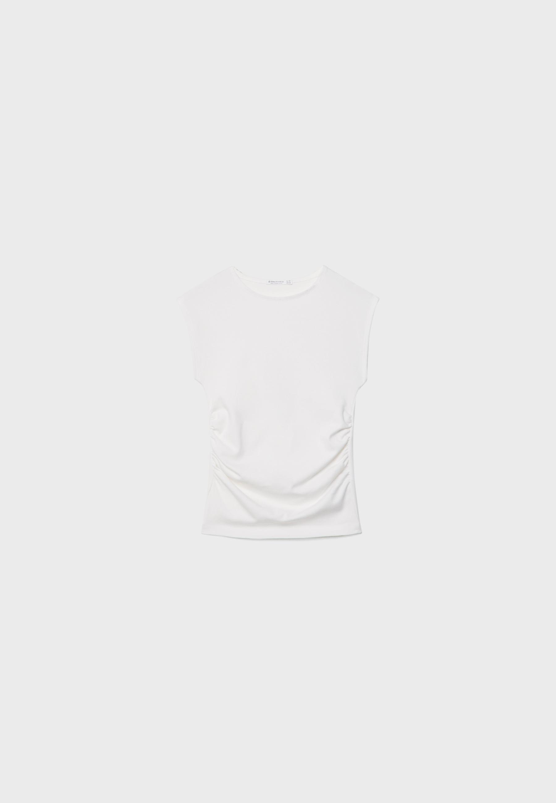 Basic Ruched Fitted T-Shirt — Ecru
