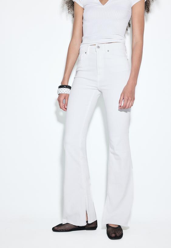 Stradivarius D74 Jean Flare Split Blanc 42