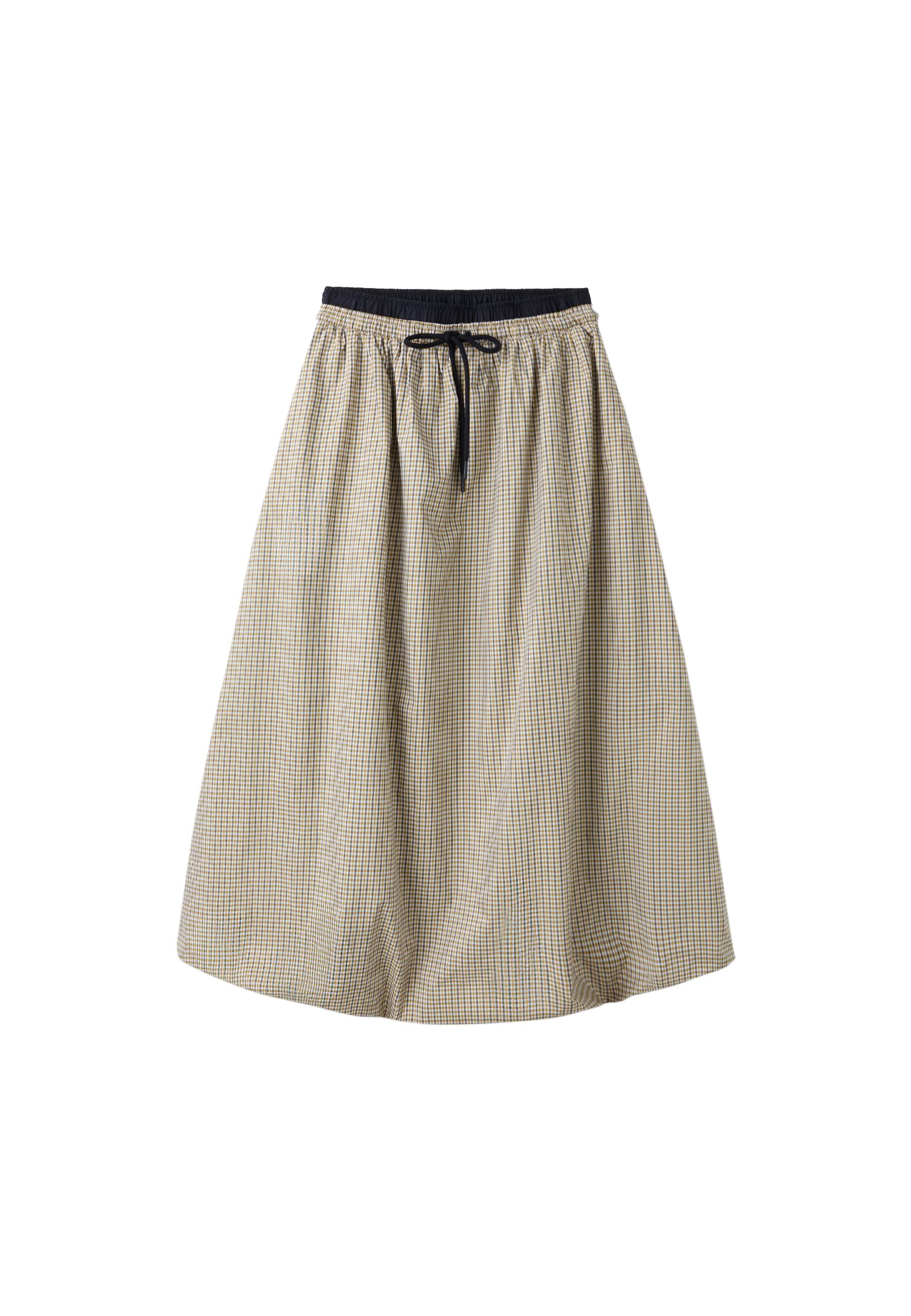 Check print balloon maxi skirt — Beige