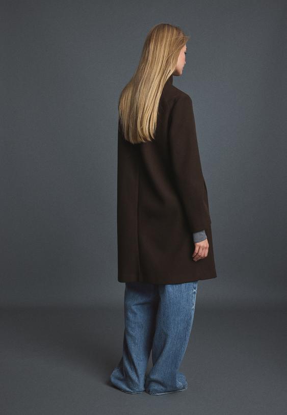 Stradivarius Βασικό Παλτό Με Απαλή Υφή Καφέ M