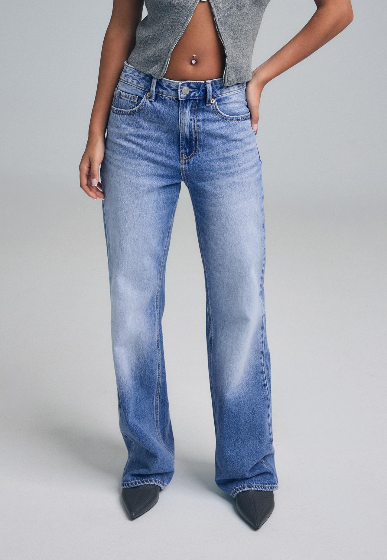 D92 Ripped straight wide-leg jeans — MEDIUM LIGHT BLUE DENIM