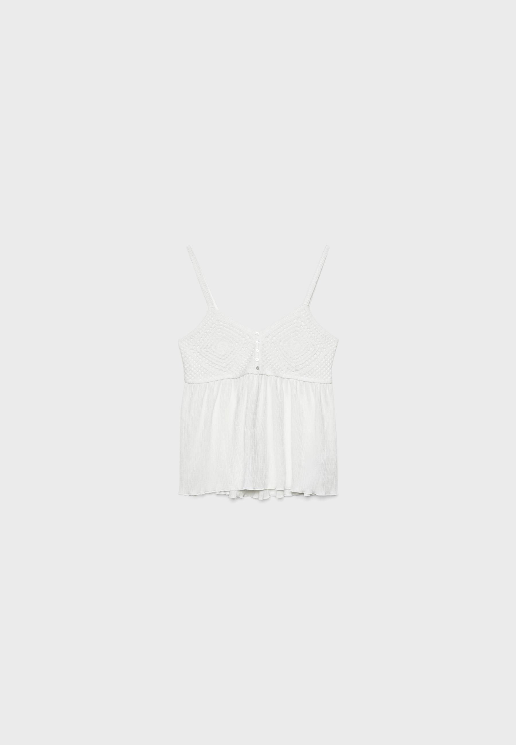 Ruffled crochet top — White