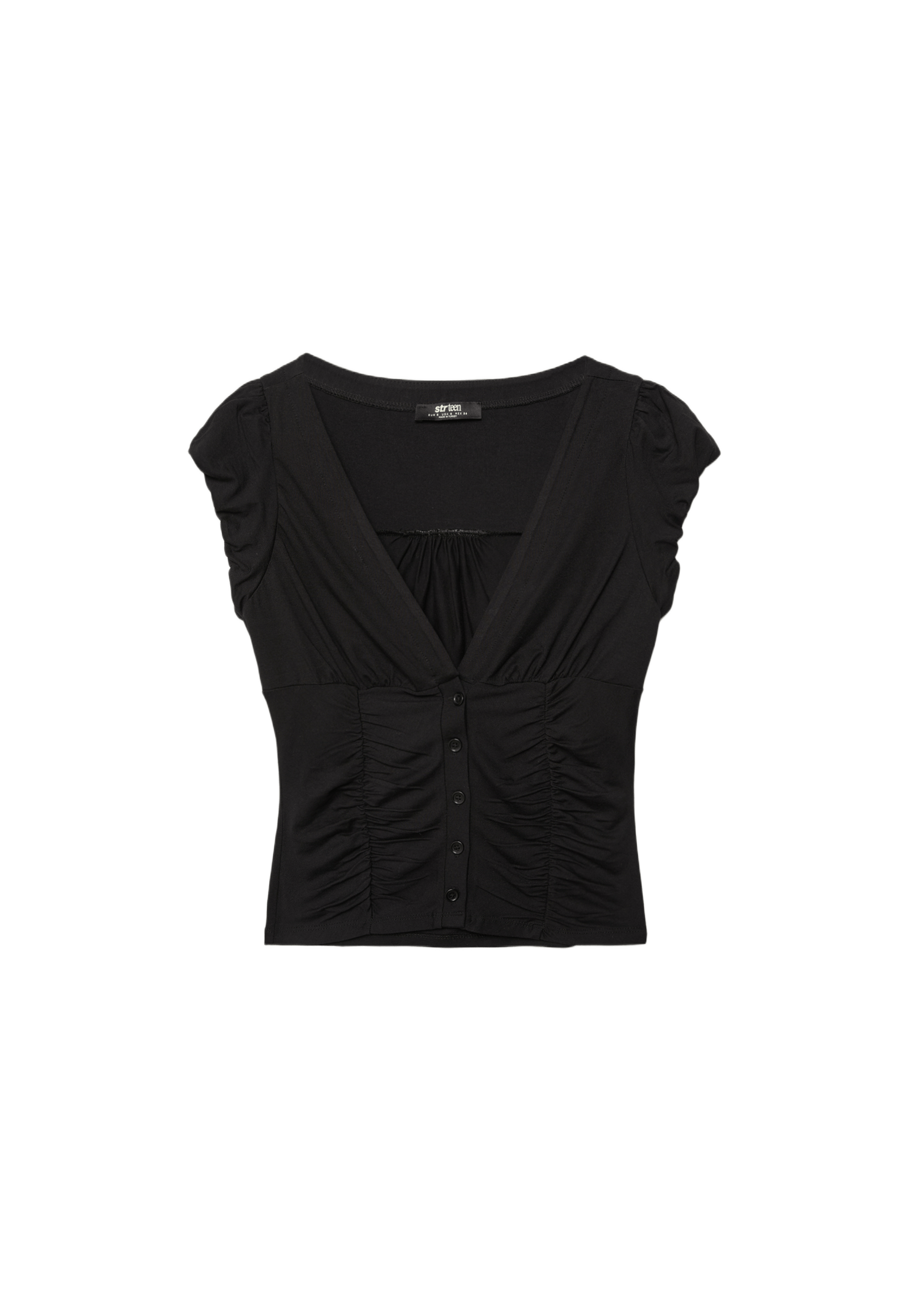 Gathered short sleeve shirt — Black