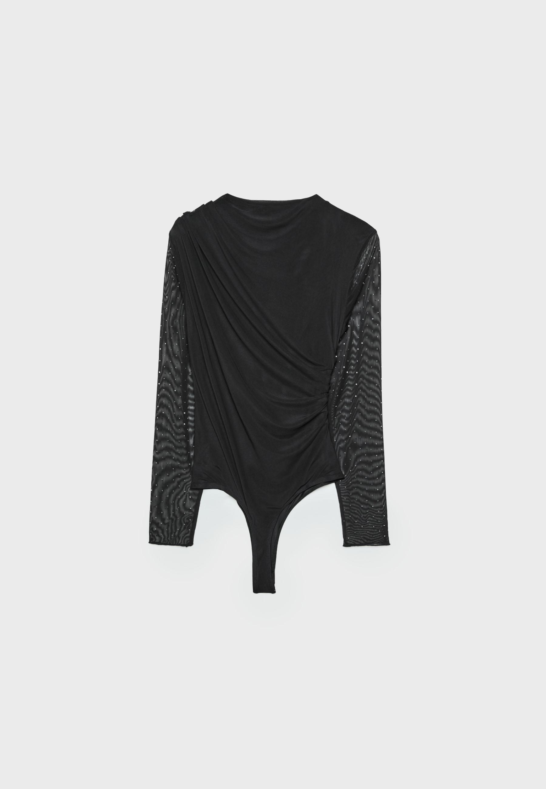 ❗️最終価格❗️TULLE GATHERED BODYSUIT Gathered tulle bodysuit with rhinestones - Women's fashion