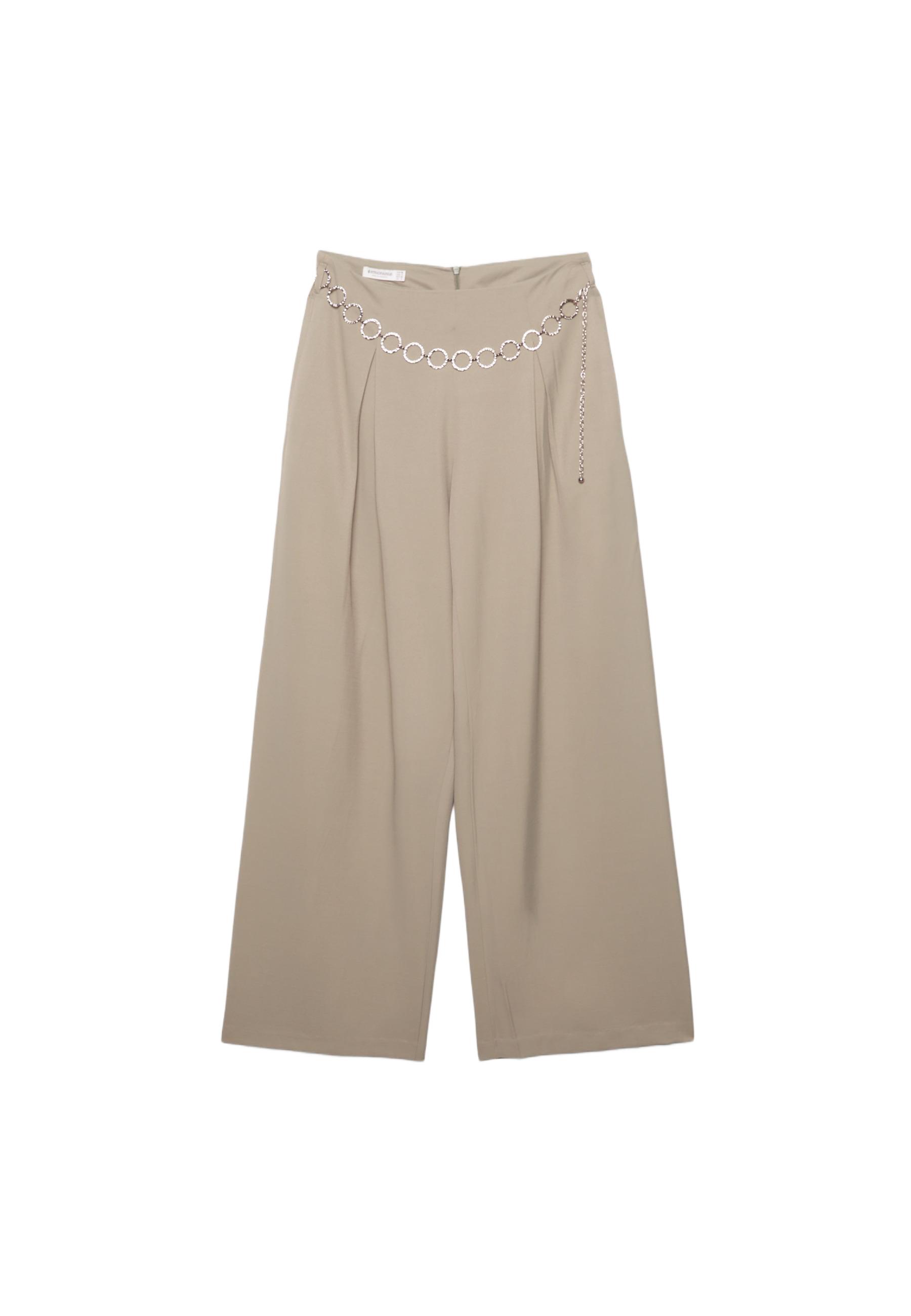 Lyocell darted trousers with chain — Brown