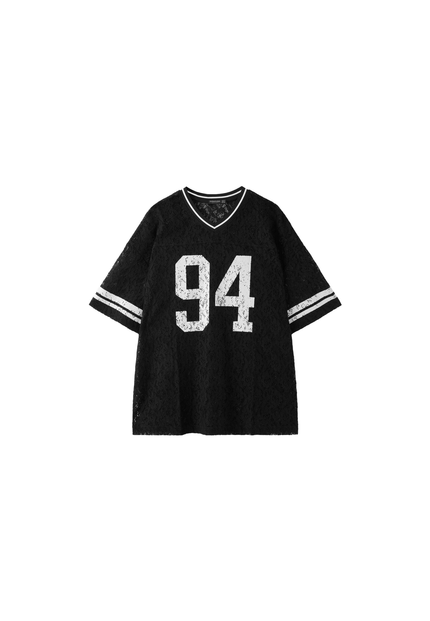 Number lace T-shirt — Black