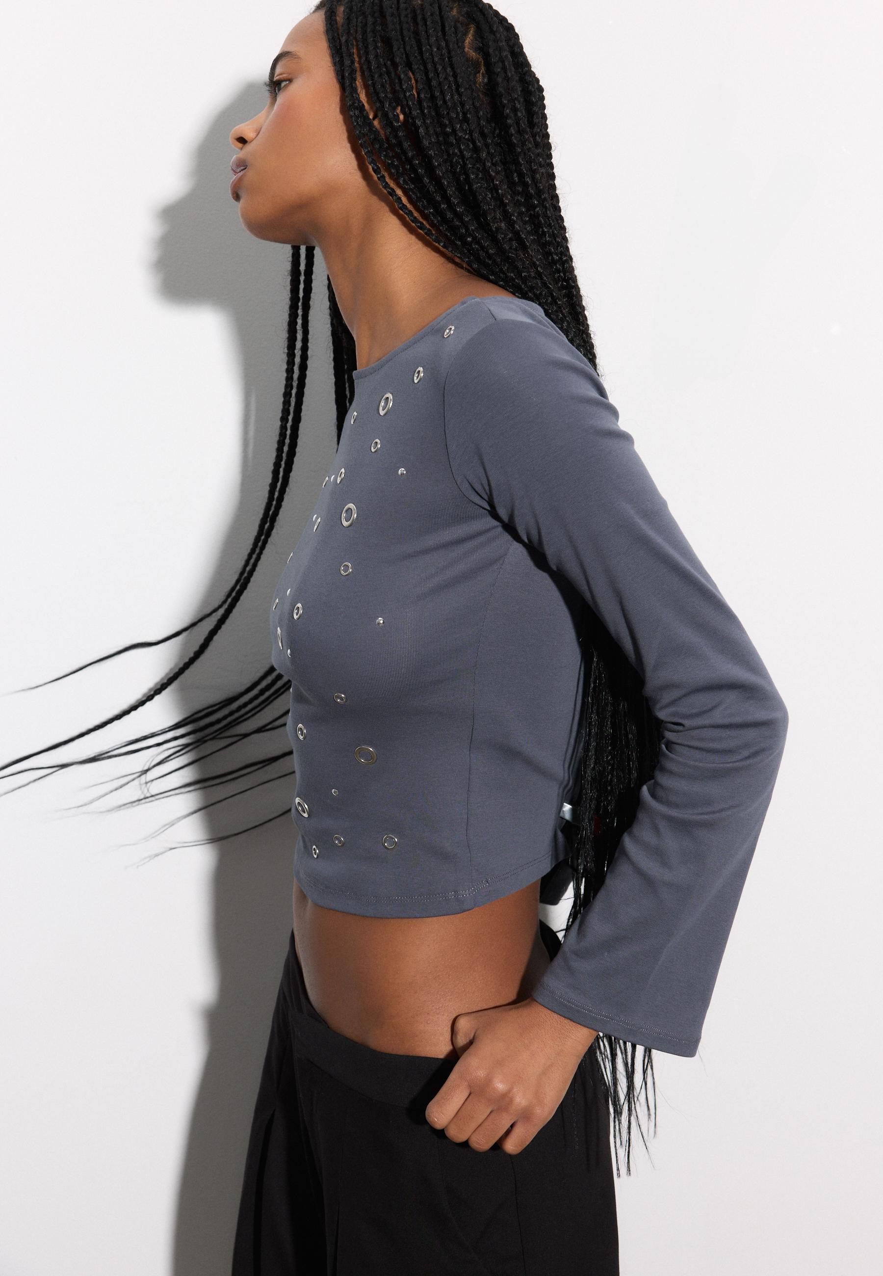 Boat neck T-shirt with studs — Dark grey