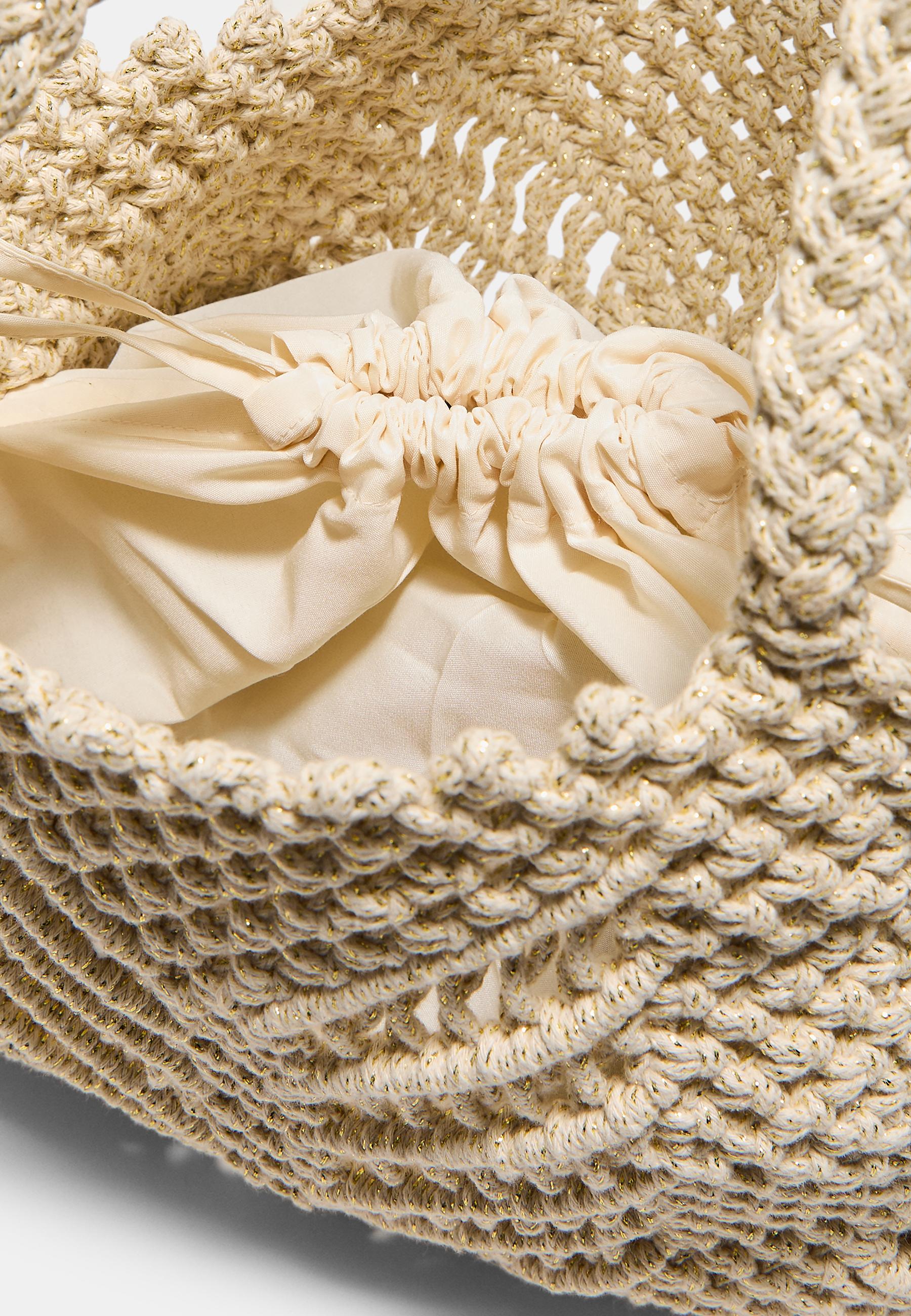 Metallic thread crochet shopper bag — Ecru