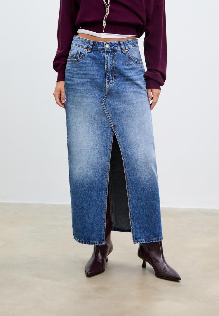 falda midi fluida denim