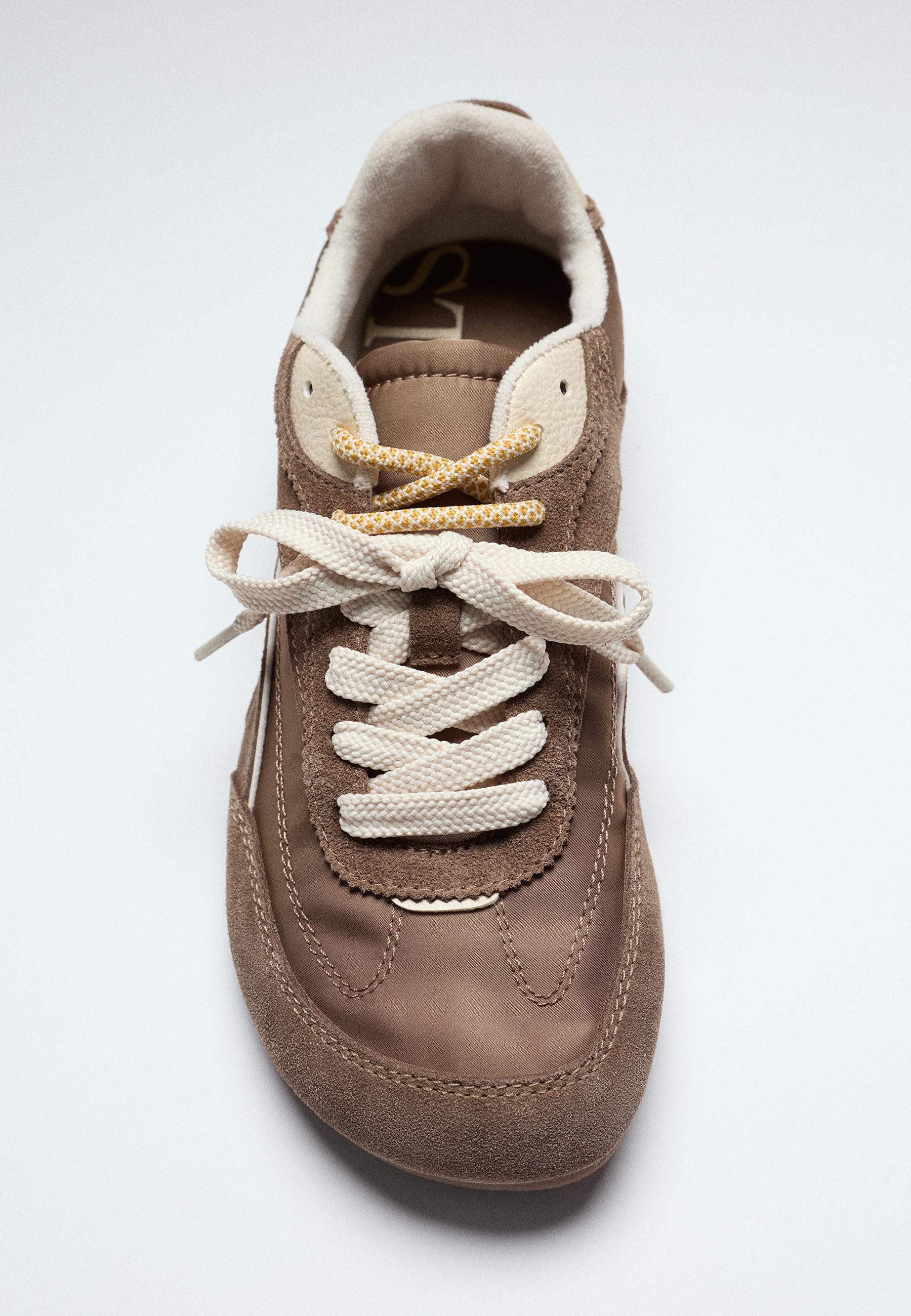 S009 Leather-detail barefoot trainers — BROWN