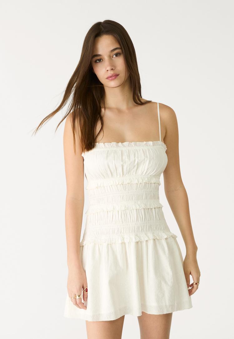 robe courte bretelles froncees